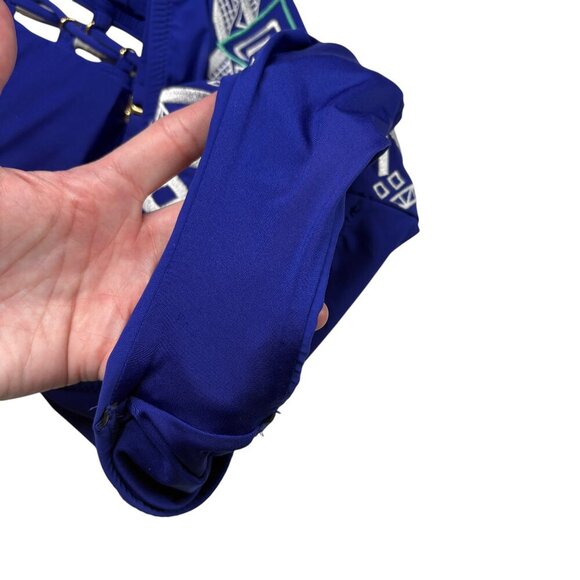 Trina Turk Blue Jakarta Embroidered Hi Neck One Piece Swimsuit Women's Size 4 - Picture 11 of 12